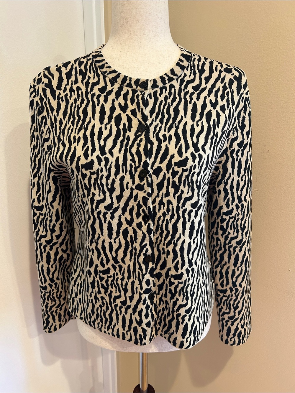 Theory Black and Cream Animal Print Cardigan